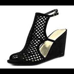 Material Girl black, strappy wedge sandals